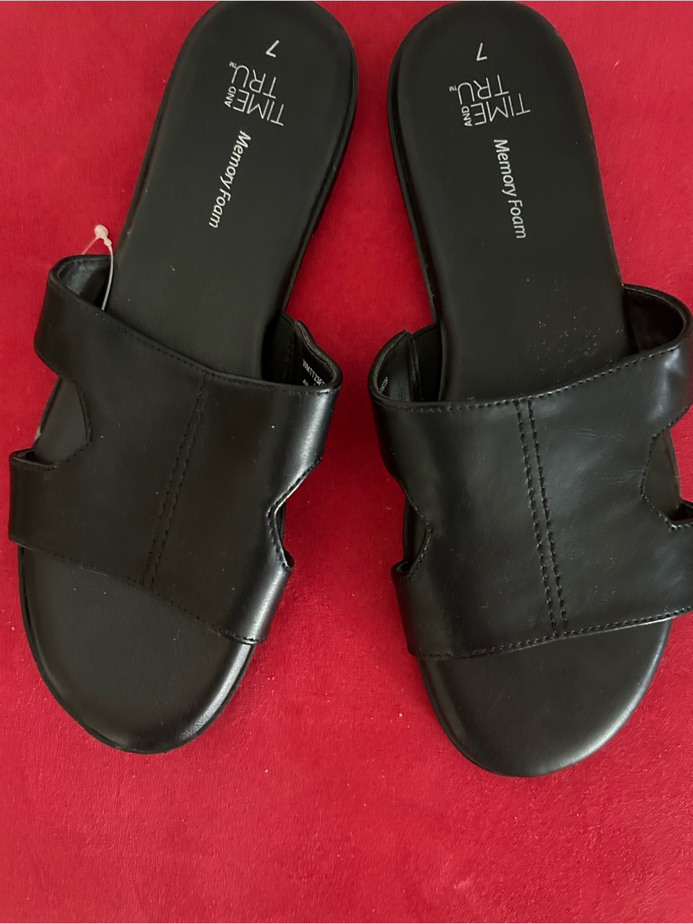 Time and Tru Black Slide Sandals with Memory Foam